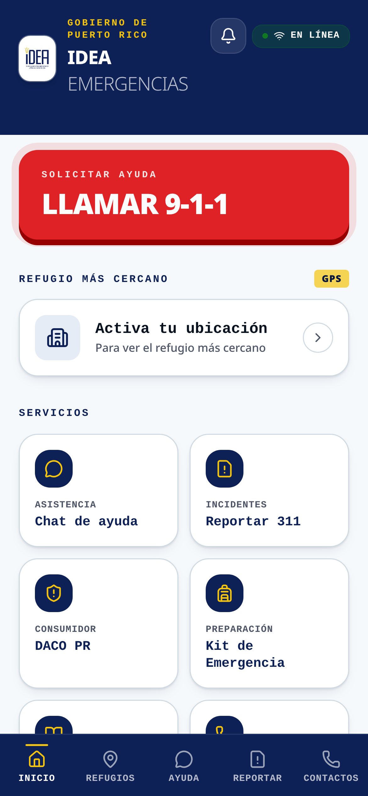 Centro de Mando del app IDEA