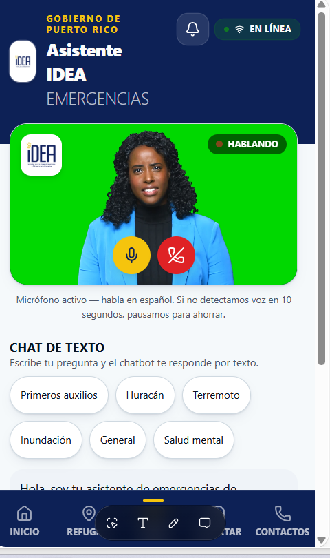 Pantalla del app: Chat IDEA